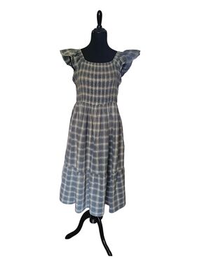 Arula Plaid Smocked Midi Dress 100% Cotton Flutter Sleeve Cottagecore Prairie